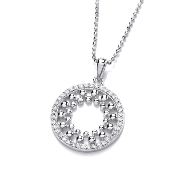 Silver & Cubic Zirconia Beaded Circle Pendant without Chain