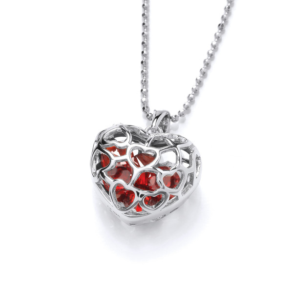 Silver & Ruby Cubic Zirconia Eternal Heart Pendant with 18-20 Silver Chain