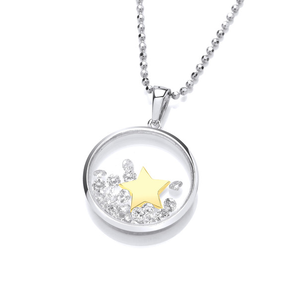 Celestial Silver & Gold Star Pendant with 18-20 Silver Chain