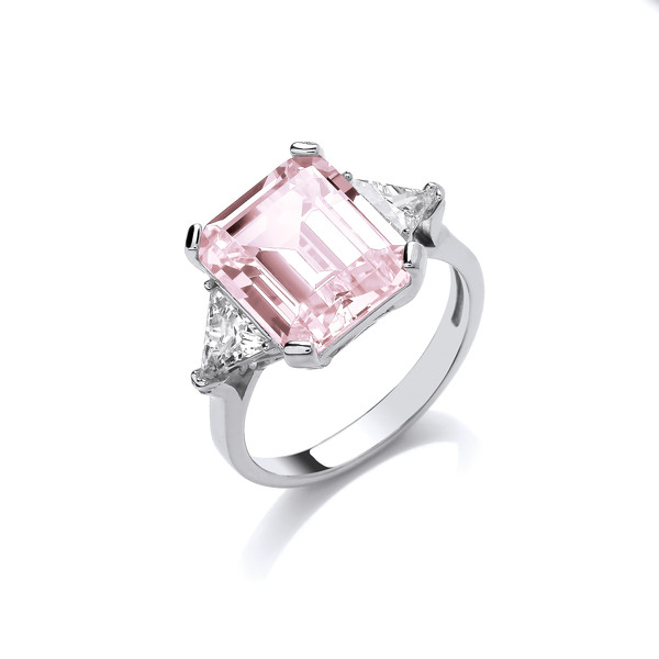 Silver & Pink Diamond Cubic Zirconia Vintage Style Ring