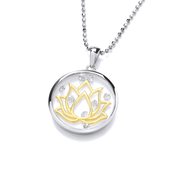Celestial Gold Purity Lotus Flower Pendant with 20-22 Silver Chain