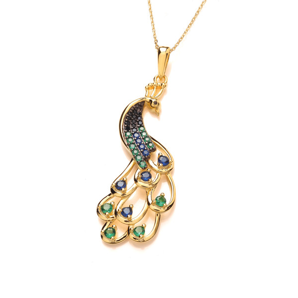 Silver, Cubic Zirconia & Gold Peacock Necklace