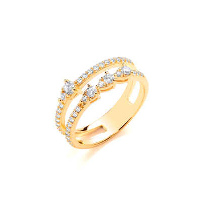 Silver, Cubic Zirconia & Gold Twin Band Ring