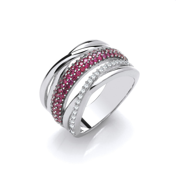 Silver & Ruby Cubic Zirconia Strand Ring