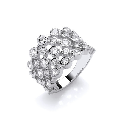 Silver & Cubic Zirconia Wide Bubble Ring