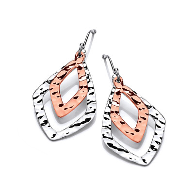 Silver & Copper Diamond Drop Earrings