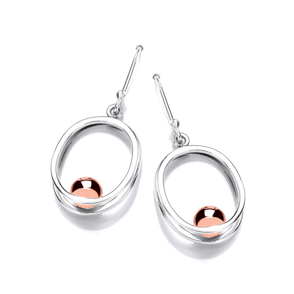 Silver Oval & Copper Ball Drop Earrings