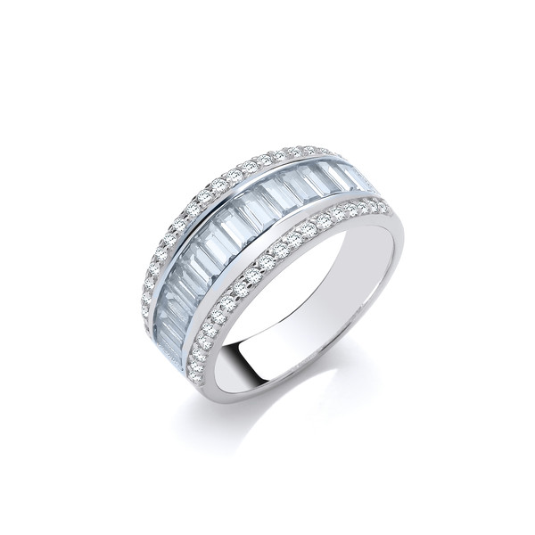 Silver & Aqua Cubic Zirconia Deco Design Ring
