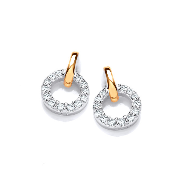 Silver, Cubic Zirconia & Gold Circle Earrings