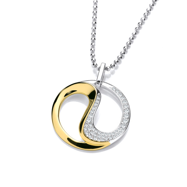 Silver, Gold & Cubic Zirconia Yin Yang Pendant without Chain