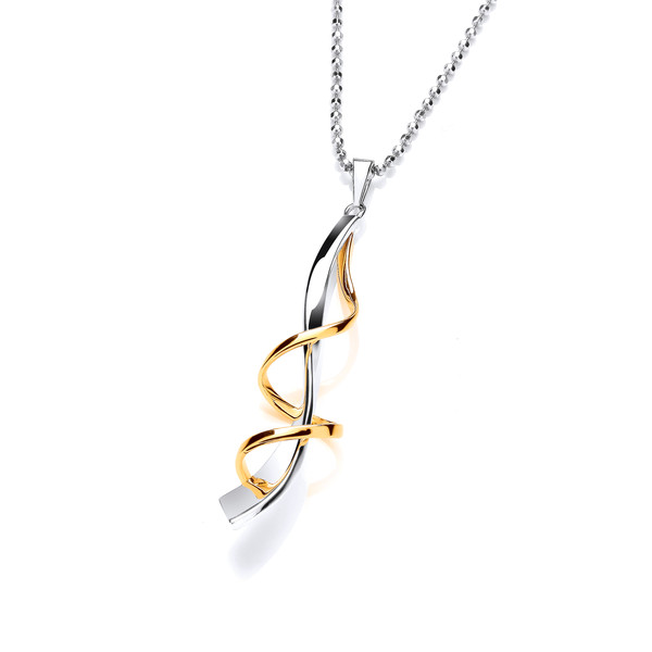Silver & Gold Twizzle Drop Pendant with 18-20 Silver Chain