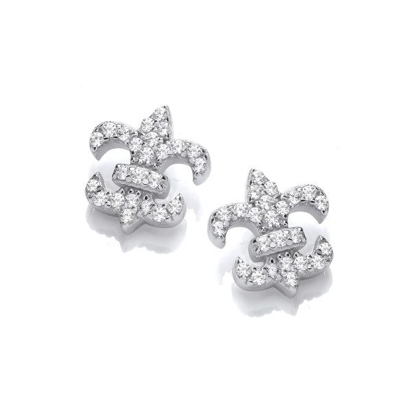Silver and CZ Fleur de Lis Earrings