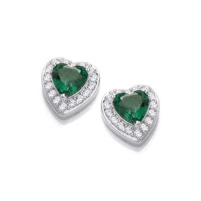 Framed Emerald Cubic Zirconia Heart Earrings