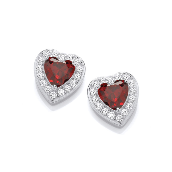 Framed Ruby Cubic Zirconia Heart Earrings