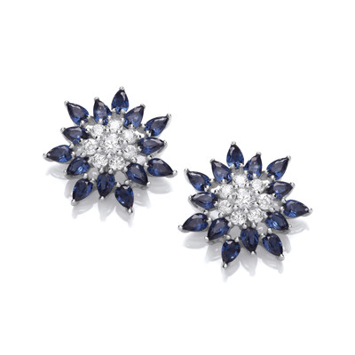 Silver & Tanzanite Cubic Zirconia Vintage Star Earrings