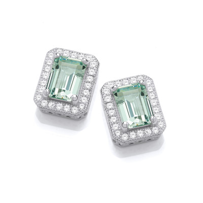 Deco Silver & Neo Mint Cubic Zirconia Earrings
