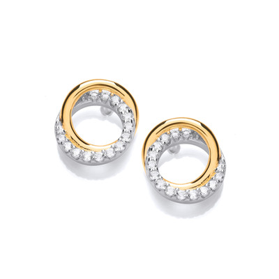 Twinned Silver, Gold & Cubic Zirconia Gold Ring Earrings