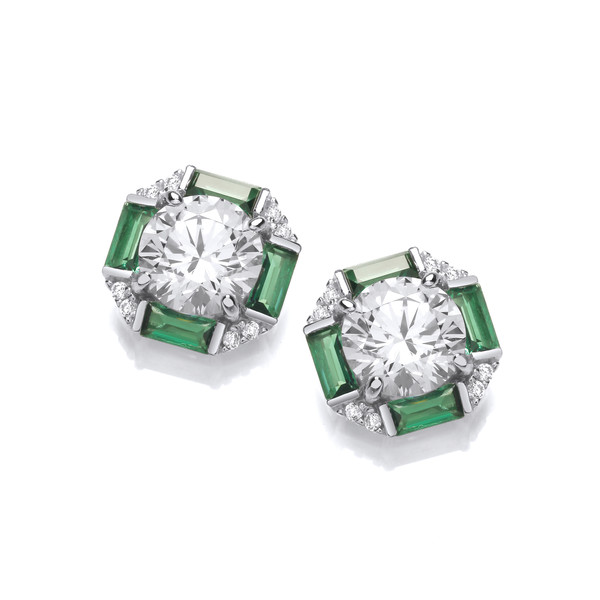 Deco Emerald Cubic Zirconia Octagon Earrings