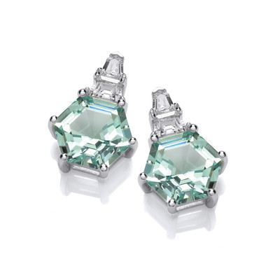Silver & Mint Cubic Zirconia Deco Hex Earrings