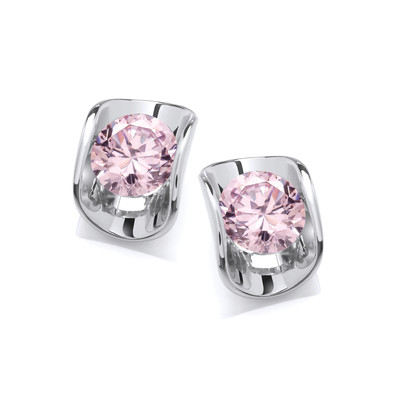 Silver & Pink Diamond Cubic Zirconia Wave Earrings