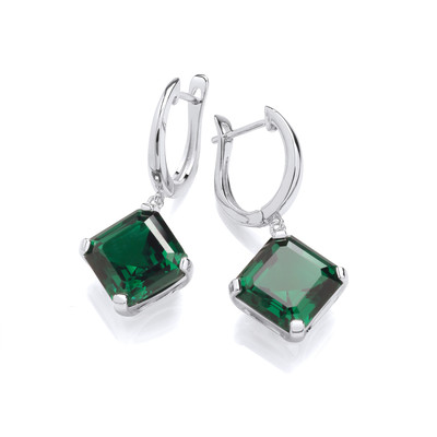 Silver & Emerald Cubic Zirconia Vintage Style Earrings