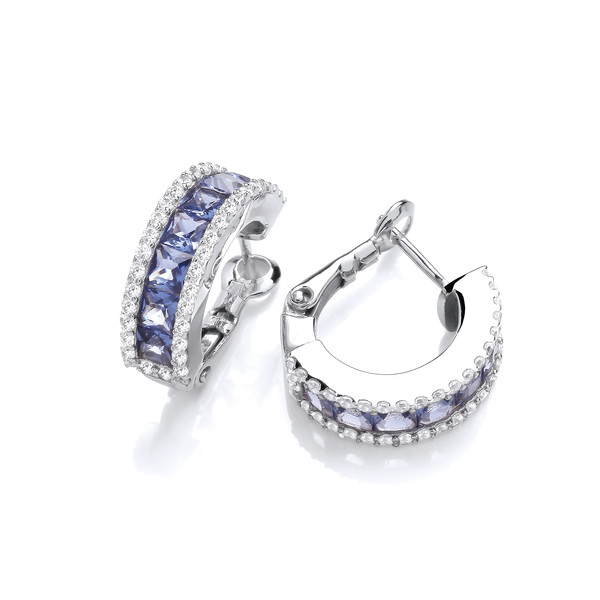 Silver & Tanzanite Cubic Zirconia Half Hoop Earrings