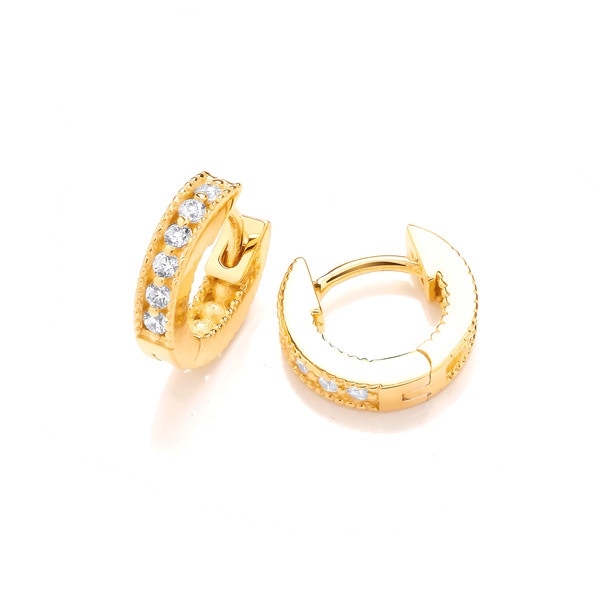 Silver, Gold & Cubic Zirconia Huggie Earrings