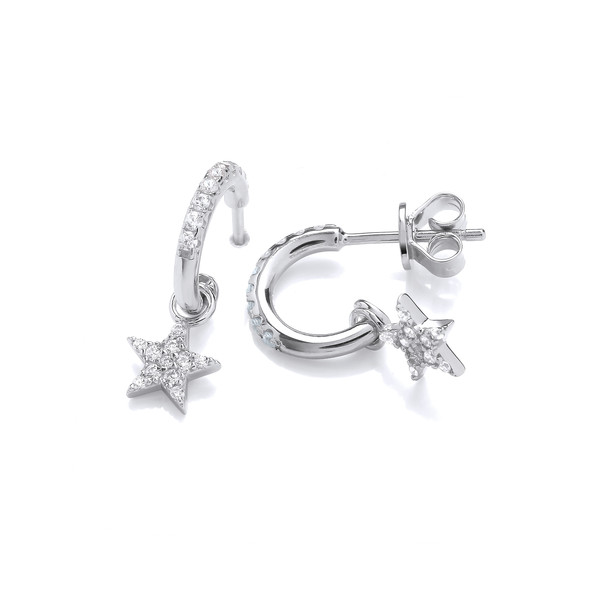 Silver & Cubic Zirconia Hoop & Star Earrings