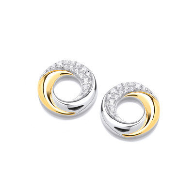 Silver, Gold & Cubic Zirconia Eclipse Moon Earrings