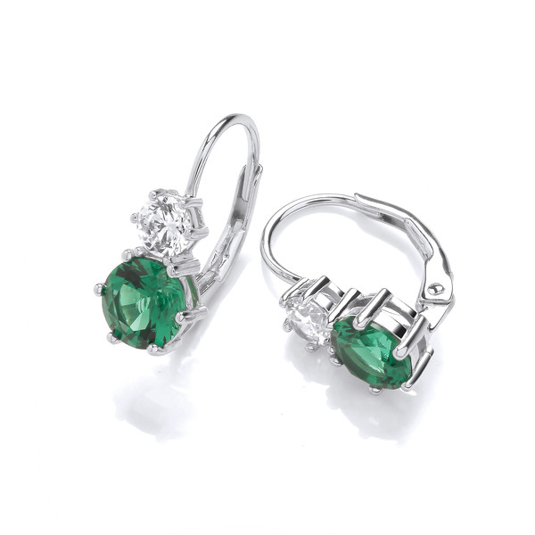 Silver & Emerald Cubic Zirconia Double Earrings