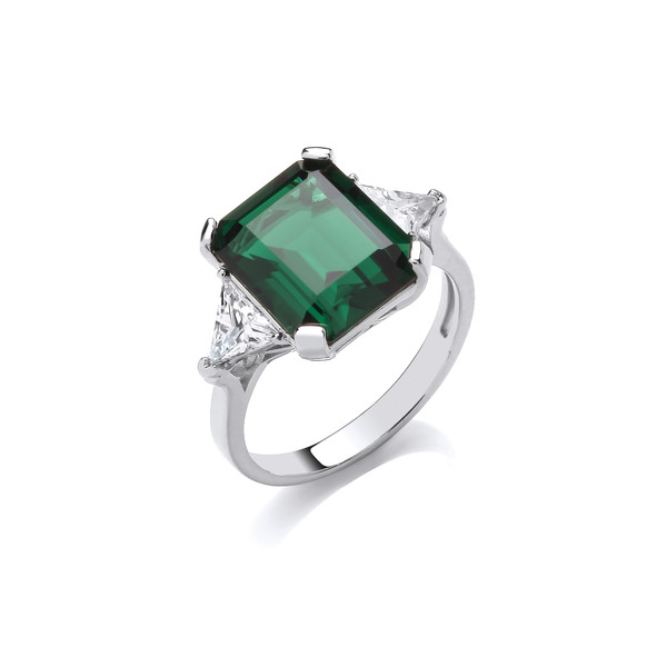 Silver & Emerald Cubic Zirconia Vintage Style Ring