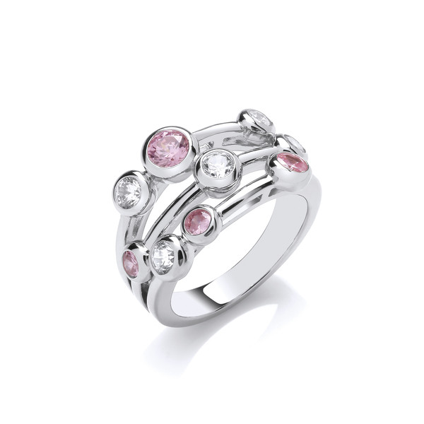 Silver & Pink Diamond Cubic Zirconia Triple Band Ring