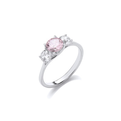 Silver & Pink Diamond Cubic Zirconia Classic Ring