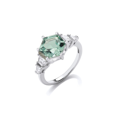 Silver & Mint Cubic Zirconia Deco Hex Ring