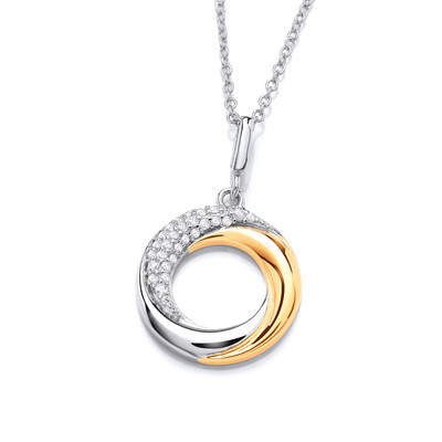 Silver, Gold & Cubic Zirconia Eclipse Moon Necklace