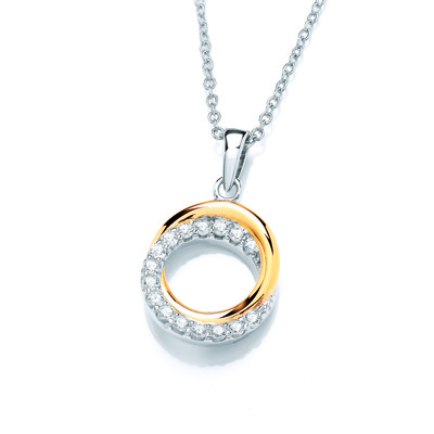 Twinned Silver, Gold & Cubic Zirconia Gold Ring Necklace