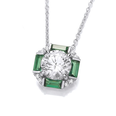 Deco Emerald Cubic Zirconia Octagon Necklace