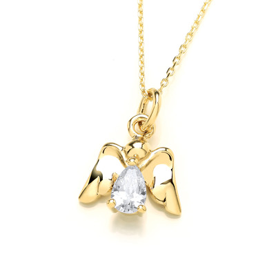 Silver, Gold & Cubic Zirconia Angel Pendant