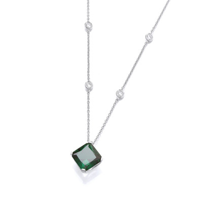 Silver & Emerald Cubic Zirconia Vintage Style Necklace