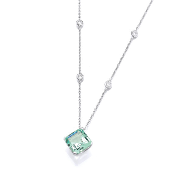 Silver & Mint Green Cubic Zirconia Vintage Style Necklace