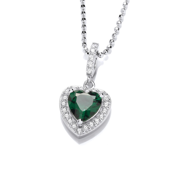 So Cute Mini Emerald CZ Drop Heart Pendant with 16-18 Silver Chain