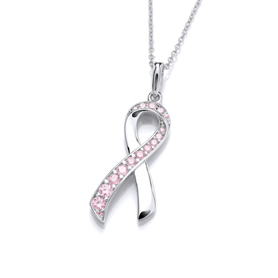 Silver & Pink Cubic Zirconia Ribbon Necklace