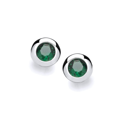 Silver & Emerald Cubic Zirconia Solitaire Earrings