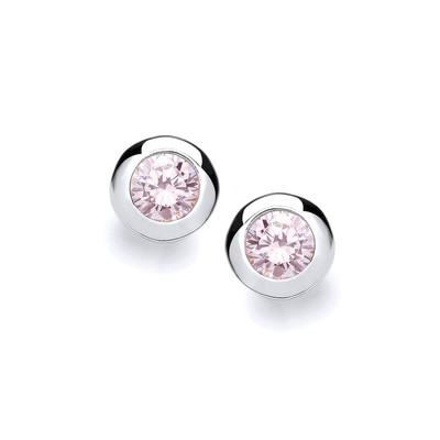 Silver & Pink Cubic Zirconia Solitaire Earrings