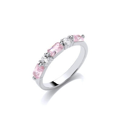 Silver & Pink Diamond Cubic Zirconia Band Ring