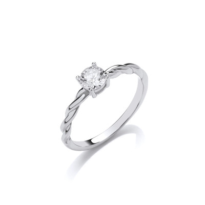 Silver Twist & Cubic Zirconia Solitaire Ring