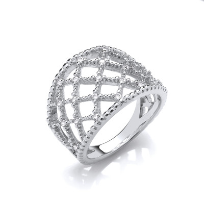 Silver & Cubic Zirconia Wide Tapestry Ring