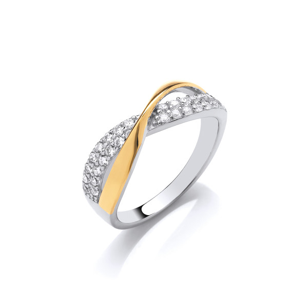 Silver, Cubic Zirconia & Gold Ribbon Ring