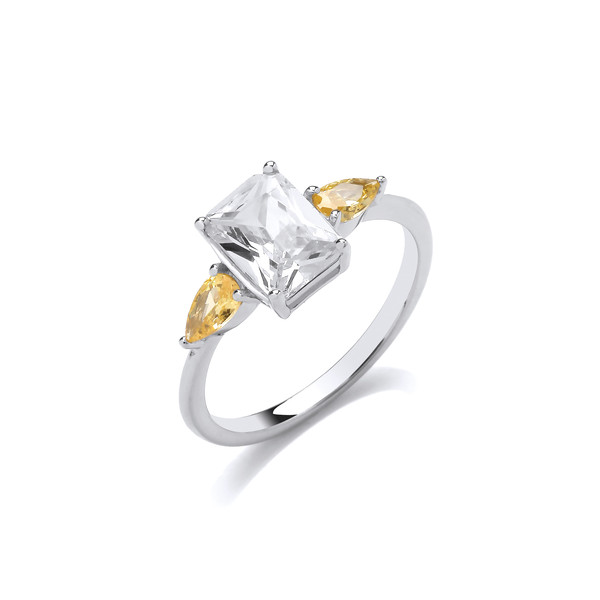 Silver & Canary Cubic Zirconia Happy Ring