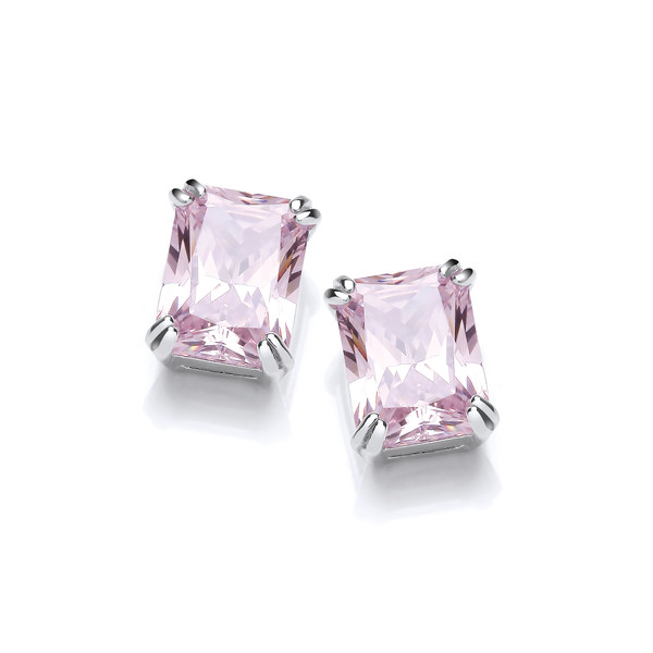 Classic Silver & Pink Cubic Zirconia Oblong Earrings